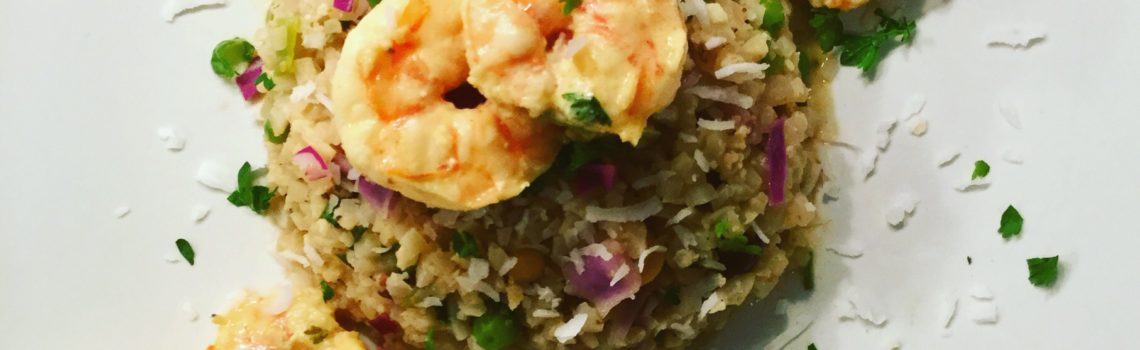 Cilantro, Coconut, & Lime Shrimp over Confetti Coconut Cauliflower Rice