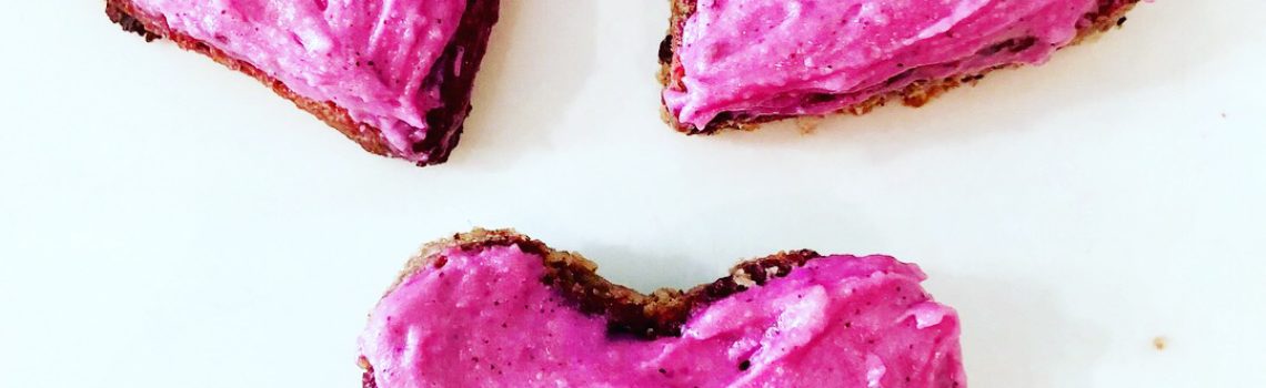 Vegan Blondie Brownies with Pink Protein Frosting